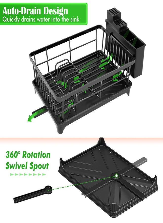 Kmiectse Dish Drying Rack - Space-Saving Small Dish Rack for Kitchen Counter, Rust-Resistant Kitchen Drying Rack, Compact Dish Drainer Organizer with Utensil Holder for Home Kitchen, Black - Image 5