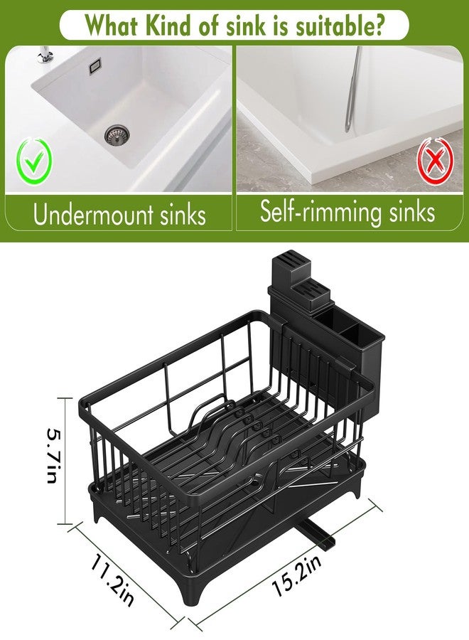 Kmiectse Dish Drying Rack - Space-Saving Small Dish Rack for Kitchen Counter, Rust-Resistant Kitchen Drying Rack, Compact Dish Drainer Organizer with Utensil Holder for Home Kitchen, Black - Image 2