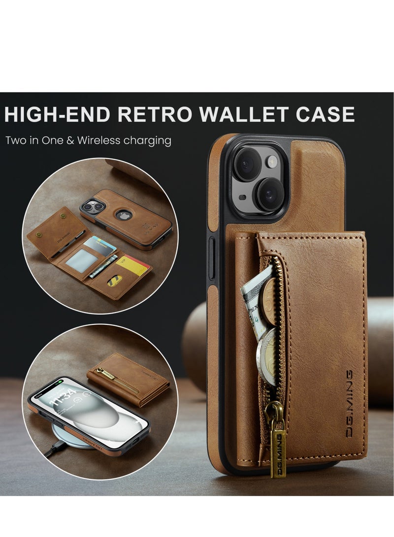 Dg Ming 2 in 1 Clutch Wallet for iphone 15 , Vintage Slim Leather Case Magnetic Detachable Tri-Fold Wallet, Leather Case with Card Holder Pocket Slim Case  - Image 3