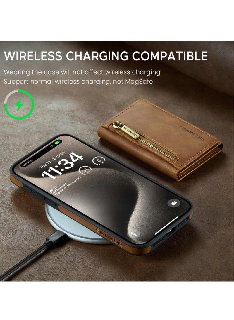 Dg Ming 2 in 1 Clutch Wallet for iphone 15 , Vintage Slim Leather Case Magnetic Detachable Tri-Fold Wallet, Leather Case with Card Holder Pocket Slim Case  - Image 5