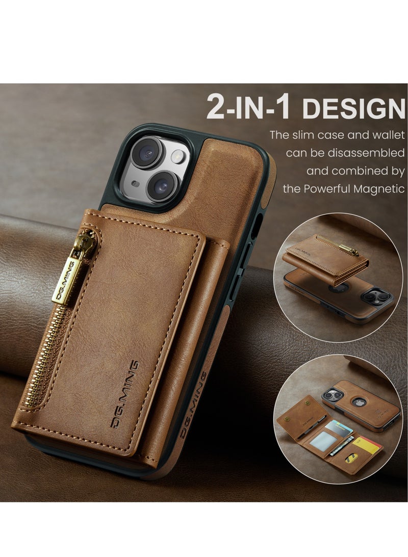 Dg Ming 2 in 1 Clutch Wallet for iphone 15 , Vintage Slim Leather Case Magnetic Detachable Tri-Fold Wallet, Leather Case with Card Holder Pocket Slim Case  - Image 4