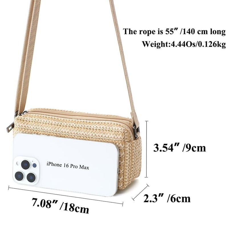 BBORGDC Straw Crossbody Phone Purse for Women - Small Woven Beach Bag with Adjustable Strap, Dual Compartment Travel Wallet, Summer Vacation Gift - Image 3