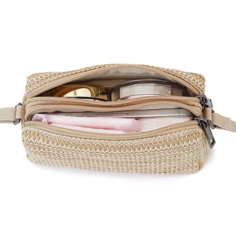 BBORGDC Straw Crossbody Phone Purse for Women - Small Woven Beach Bag with Adjustable Strap, Dual Compartment Travel Wallet, Summer Vacation Gift - Image 5