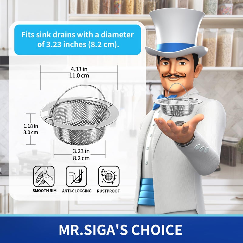Mr Siga MR.SIGA Kitchen Sink Strainer, Stainless Steel Sink Drain Strainer, Dishwasher Safe, 2 Pack - Image 2