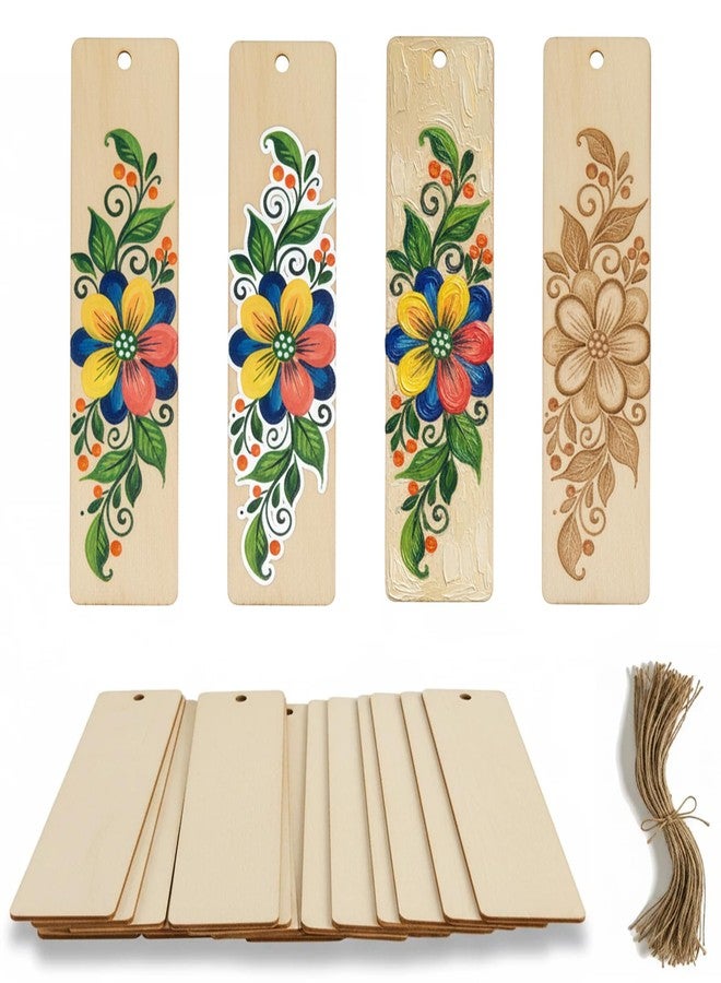WHTCHSU Wood Blank Bookmarks DIY Wooden Craft Bookmark Unfinished Wood Hanging Tags Rectangle Shape Blank Bookmark Ornaments with Holes and Ropes for Christmas DIY Wedding Birthday Party Decor (20) - Image 1