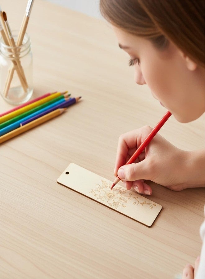WHTCHSU Wood Blank Bookmarks DIY Wooden Craft Bookmark Unfinished Wood Hanging Tags Rectangle Shape Blank Bookmark Ornaments with Holes and Ropes for Christmas DIY Wedding Birthday Party Decor (20) - Image 5