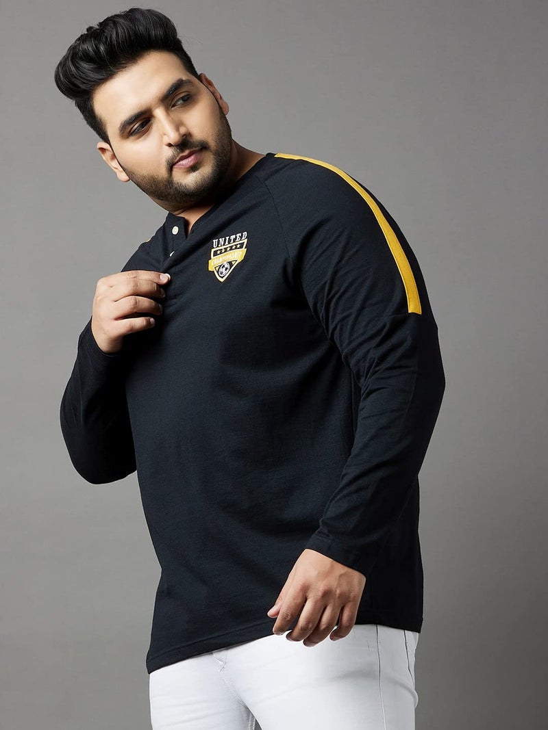 Bigbanana Plus Size Men's Regular Fit Henley Tshirt (Tactics,Black,4XL) - Image 3