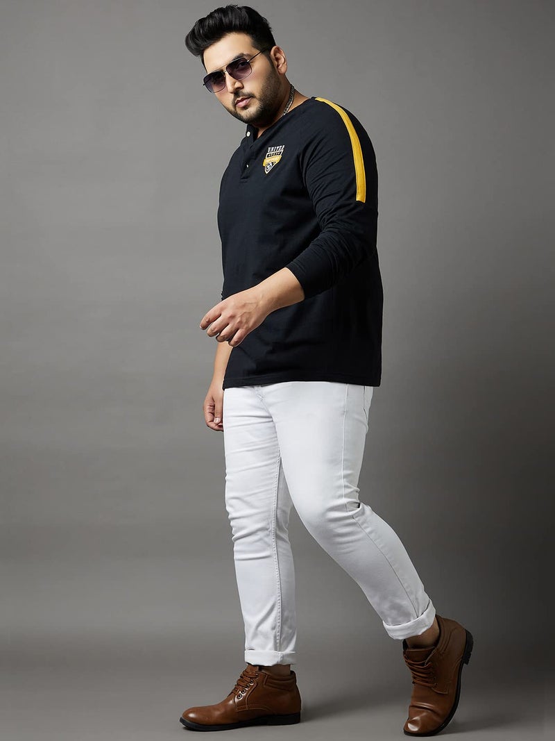 Bigbanana Plus Size Men's Regular Fit Henley Tshirt (Tactics,Black,4XL) - Image 2