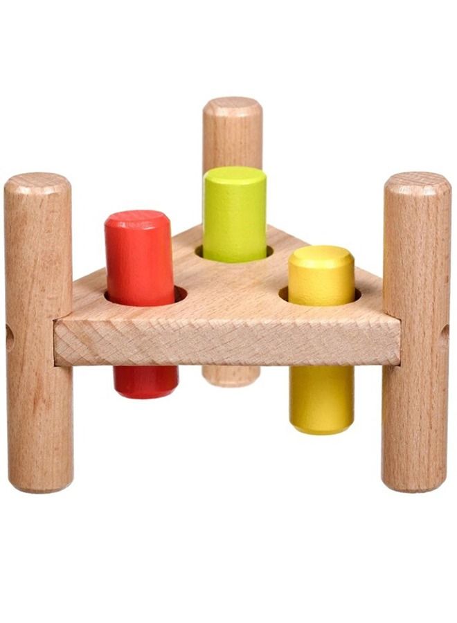 بيبي لعبة مقعد خشبية مطرقة من Baybee للأطفال مثلثة الشكل بألوان قوس قزح المطرقة مع 1 مطرقة و 3 أوتاد لفرز الألوان لعبة تعليمية للأطفال الصغار من عمر سنة واحدة للأولاد والبنات - Image 4