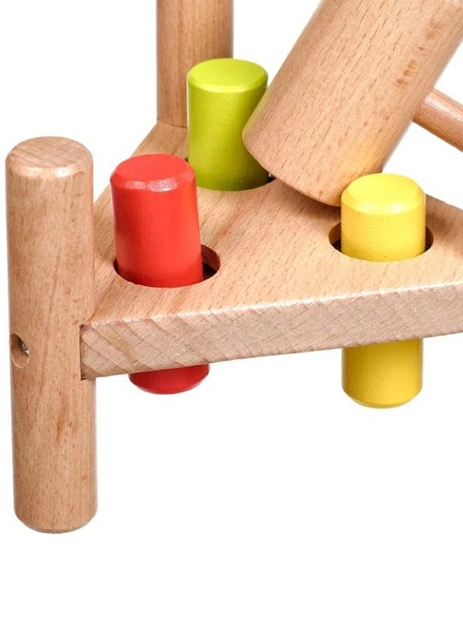 بيبي لعبة مقعد خشبية مطرقة من Baybee للأطفال مثلثة الشكل بألوان قوس قزح المطرقة مع 1 مطرقة و 3 أوتاد لفرز الألوان لعبة تعليمية للأطفال الصغار من عمر سنة واحدة للأولاد والبنات - Image 3