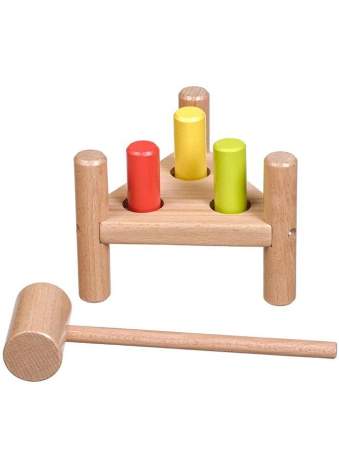 بيبي لعبة مقعد خشبية مطرقة من Baybee للأطفال مثلثة الشكل بألوان قوس قزح المطرقة مع 1 مطرقة و 3 أوتاد لفرز الألوان لعبة تعليمية للأطفال الصغار من عمر سنة واحدة للأولاد والبنات - Image 1