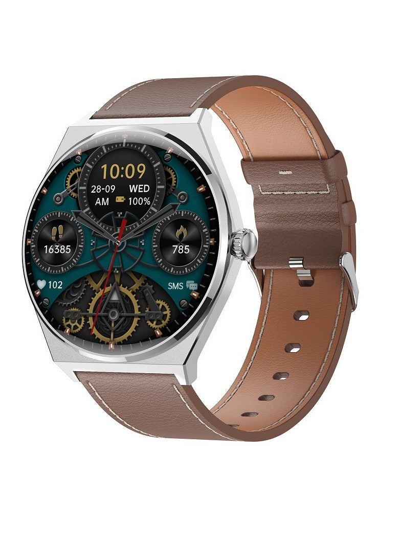 MT56 Smart Watch, 1.43 Amoled HD Screen Bluetooth Call Smart Bracelet, Magnetic Charging Waterproof Fitness Tracker With Heart Rate Blood Oxygen Monitoring, (1pc, Brown, Leather Strap) - Image 1