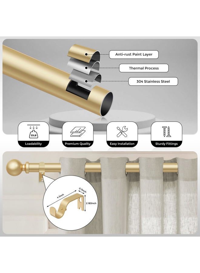 Wolistsa Gold Long Curtain Rods for Windows 66 to 120 Inch, Adjustable Heavy Duty 1" Diameter Decorative Curtain Rod with Gold Round Finials, Modern Easy Install Extendable Metal Drapery Pole Set - Image 5