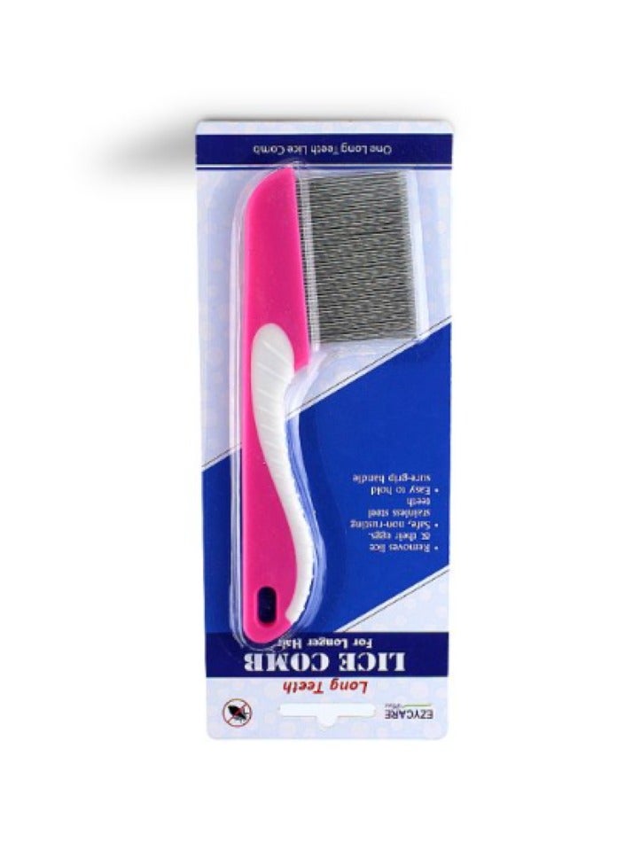 EzyCare Lice Comb Metal Long Pink And White