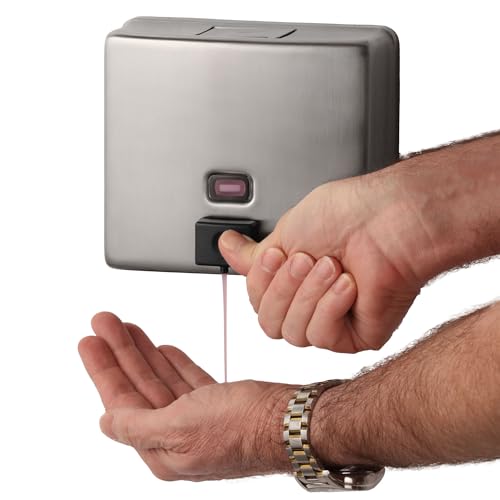 Bobrick Wall-Mounted Liquid Soap Dispenser, Satin-Finish Stainless Steel, 40 fl-oz Capacity, Vandal-Resistant Design with Refill Indicator Window, Top Fill Commercial Bathroom Accessory (Model B-4112) - Image 1