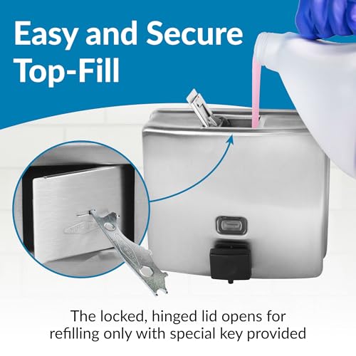 Bobrick Wall-Mounted Liquid Soap Dispenser, Satin-Finish Stainless Steel, 40 fl-oz Capacity, Vandal-Resistant Design with Refill Indicator Window, Top Fill Commercial Bathroom Accessory (Model B-4112) - Image 2