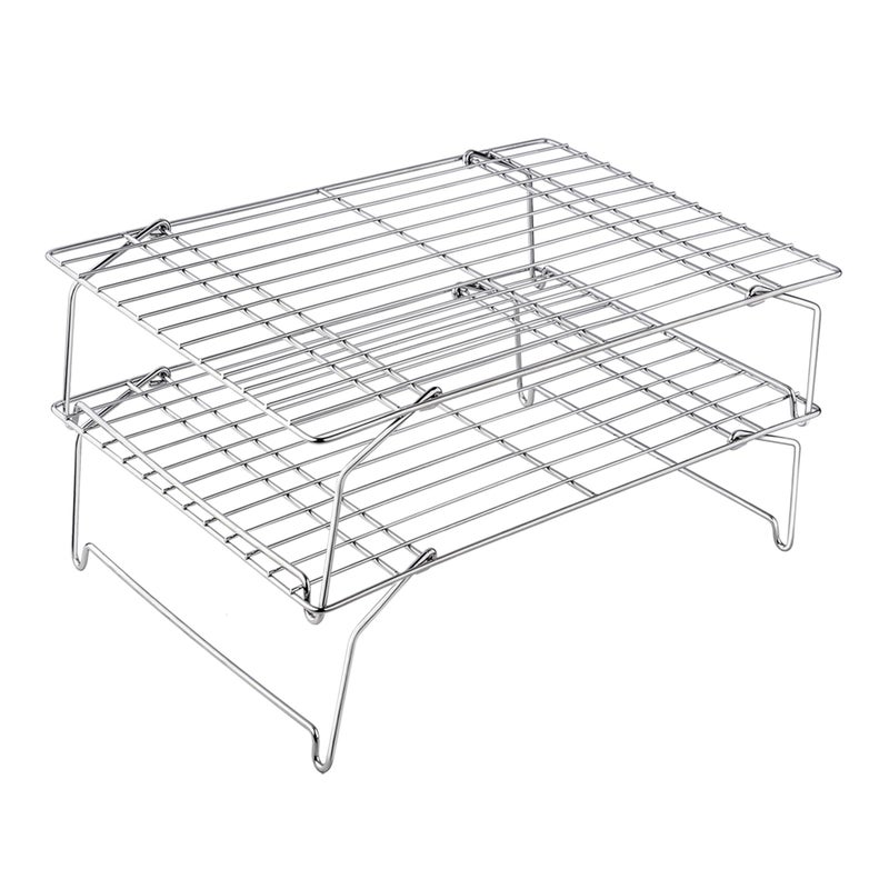TeamFar TeamFar Cooling Rack 15x10 Stainless Steel Wire Rack forBaking Roasting Cooling NonToxic  Heavy Duty Stackable  Flexible Dishwasher Safe 2Tier