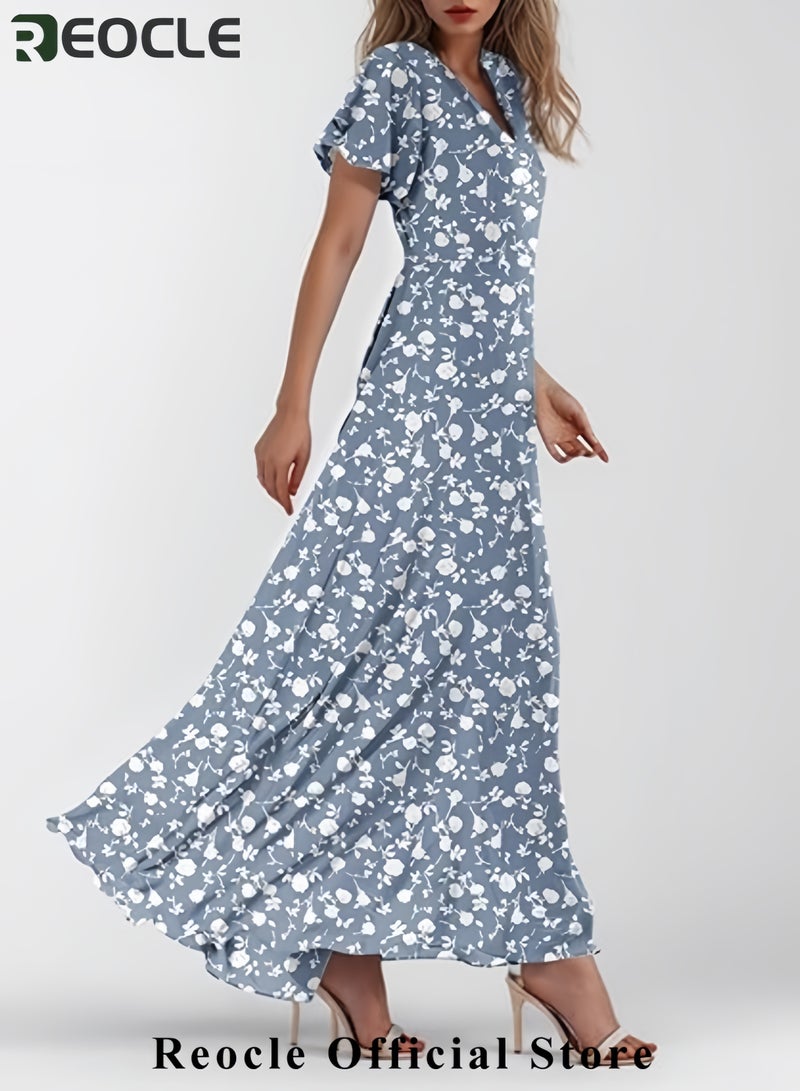REOCLE Summer Dresses for Women Loose V Neck Short Sleeve Casual T Shirt Dress Sundresses Swimsuit Coverup with Pockets - Image 3