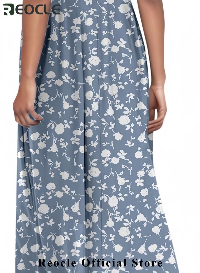 REOCLE Summer Dresses for Women Loose V Neck Short Sleeve Casual T Shirt Dress Sundresses Swimsuit Coverup with Pockets - Image 4