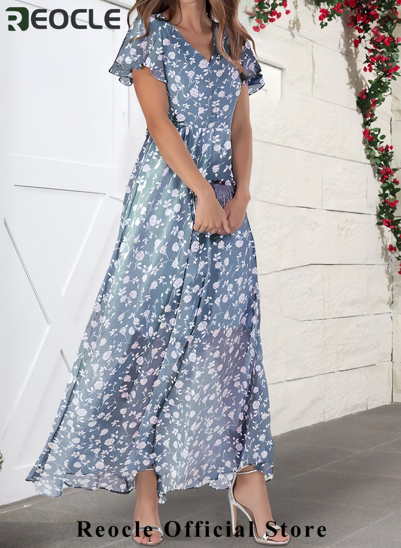REOCLE Summer Dresses for Women Loose V Neck Short Sleeve Casual T Shirt Dress Sundresses Swimsuit Coverup with Pockets - Image 2