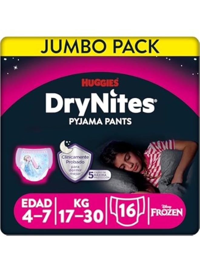 Huggies DryNites Pyjama Pants, Disney Frozen, Age 4-7 (17-30kg), 16 Count Jumbo Pack