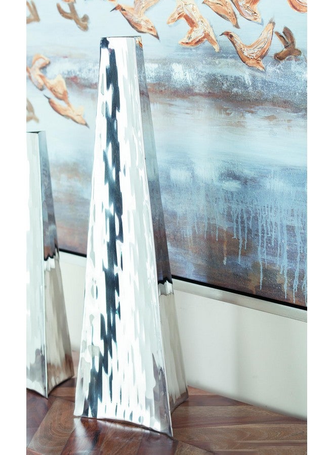 Deco 79 مزهرية زخرفية معدنية من الفولاذ المقاوم للصدأ مزهرية مركزية مطروقة، مزهرية زهور لتزيين المنزل 7" × 6" × 22"، فضي - Image 3