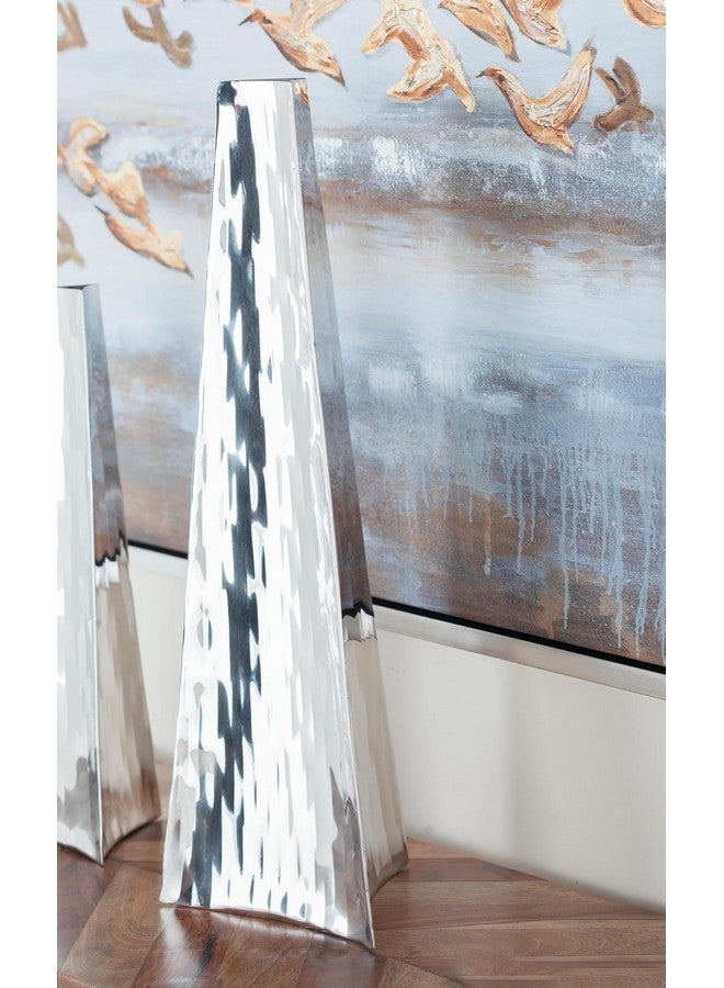 Deco 79 مزهرية زخرفية معدنية من الفولاذ المقاوم للصدأ مزهرية مركزية مطروقة، مزهرية زهور لتزيين المنزل 7" × 6" × 22"، فضي - Image 5