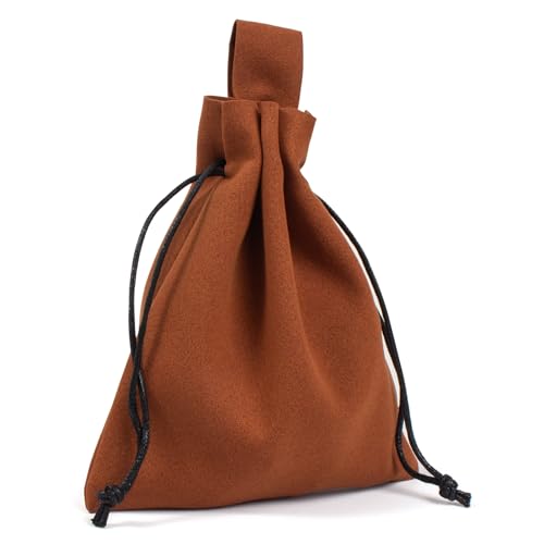 KOTORA Leather Belt Pouch Drawstring Coin Purse Portable Retro Travel Phone Dice Storage Bag Pirate Renaissance Viking Costume Accessory (Brown) - Image 1