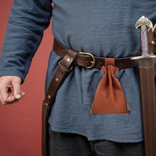 KOTORA Leather Belt Pouch Drawstring Coin Purse Portable Retro Travel Phone Dice Storage Bag Pirate Renaissance Viking Costume Accessory (Brown) - Image 5