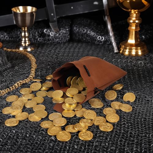 KOTORA Leather Belt Pouch Drawstring Coin Purse Portable Retro Travel Phone Dice Storage Bag Pirate Renaissance Viking Costume Accessory (Brown) - Image 4