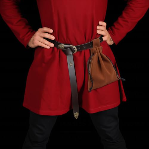 KOTORA Leather Belt Pouch Drawstring Coin Purse Portable Retro Travel Phone Dice Storage Bag Pirate Renaissance Viking Costume Accessory (Brown) - Image 2