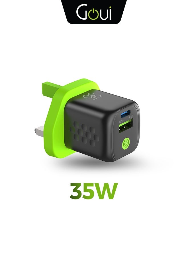 جوي جان 35 بلس شاحن جداري بقدرة 35 واط | منفذان Type-C و USB للشحن السريع | حجم مدمج و سهل الحمل | متوافق مع آيفون 17/16/15 و سامسونج و جالاكسي و شاومي و هواوي و ايباد و ايباد برو أسود - Image 1