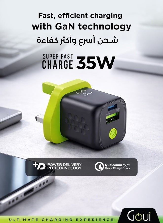 جوي جان 35 بلس شاحن جداري بقدرة 35 واط | منفذان Type-C و USB للشحن السريع | حجم مدمج و سهل الحمل | متوافق مع آيفون 17/16/15 و سامسونج و جالاكسي و شاومي و هواوي و ايباد و ايباد برو أسود - Image 4