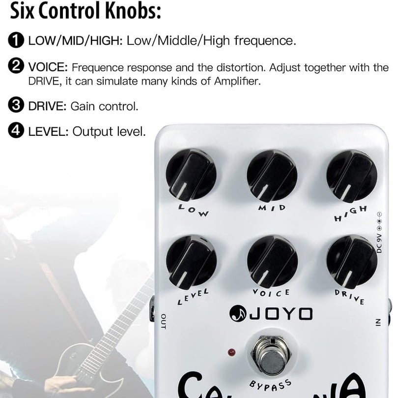 JOYO Overdrive Distortion Pedal Amp Simulator Rock Tones from OD to Dist for Electric Guitar Effect - Bypass (California Sound JF-15) - Image 4