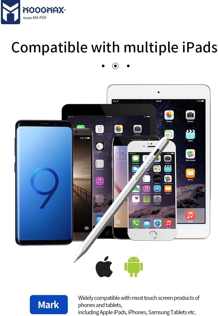 موجماكس قلم iPad MX-P09 مع دعم راحة اليد، شحن سريع عبر Type-C، مغناطيسي (لا يدعم الشحن اللاسلكي). قلم لوحي متوافق مع iPad الجيل الحادي عشر، الجيل التاسع، A16، أجهزة Android، إلخ. - Image 4