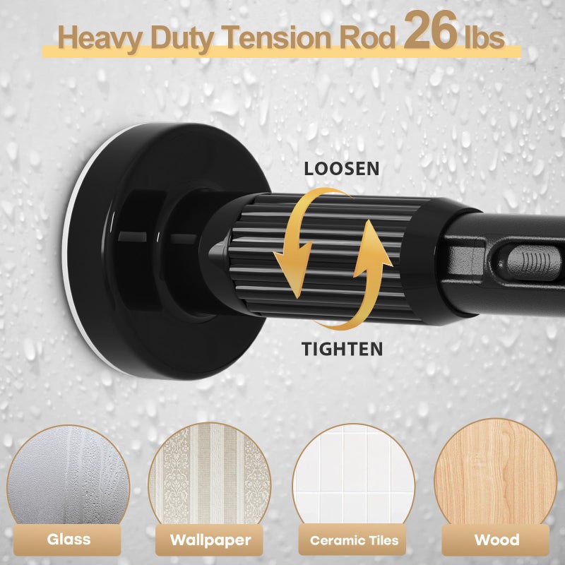 ZipGlo Black Tension Curtain Rod 41-126 In(4-10Ft), Long Curtain Rod No Drilling for Window or Bathroom,Outdoor Tension Rods for Patio, Heavy Duty Shower Rod,Rod Diameter 1.26In-One-bond stretching - Image 3