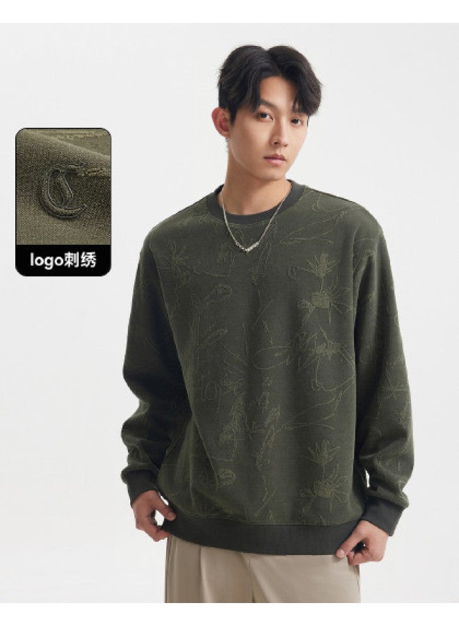 Cabbeen Men's Sweatshirt European Velvet Cotton Dense Stitch Logo Embroidery Trendy Spring/autumn Long Sleeve Sweatshirt - Image 1