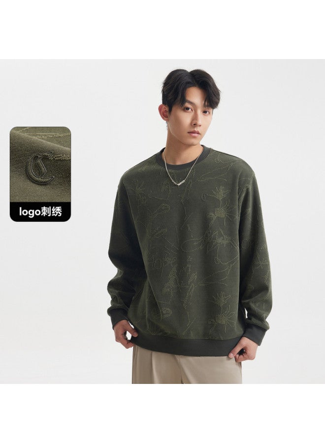 Cabbeen Men's Sweatshirt European Velvet Cotton Dense Stitch Logo Embroidery Trendy Spring/autumn Long Sleeve Sweatshirt - Image 2