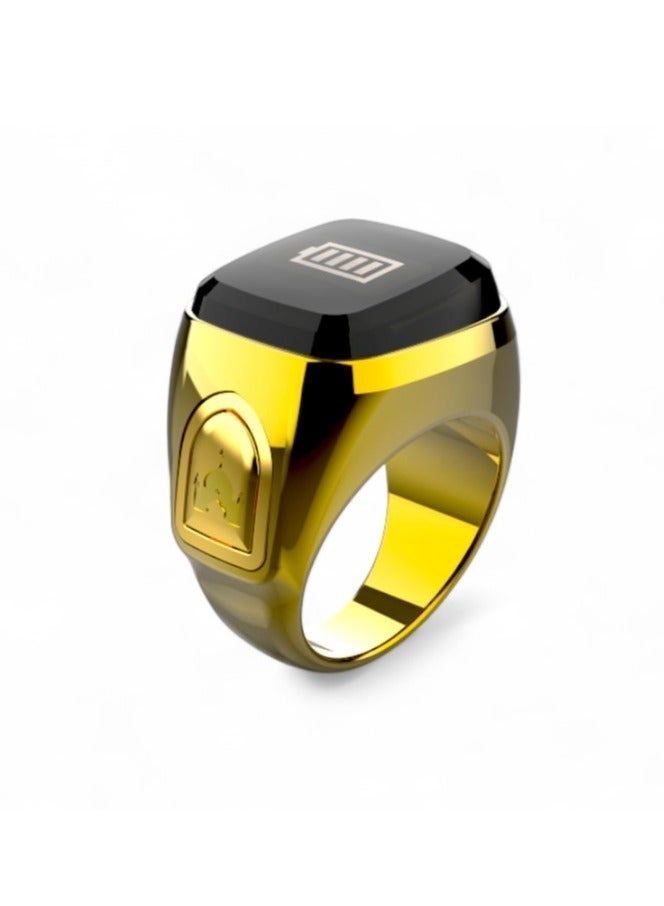 خاتم زكر خاتم الكتروني  ذكي للتسبيح Zikr Ring وتذكير بمواقيت الصلاه قضاء احتيجات المسلمين التسبيح طوال اليوم مع تطبيق لتتبع يأتي بشاشه OLED عاليه السطوع مقاس  (20)mm - ذهبي - Image 1