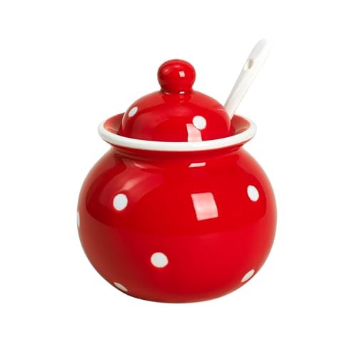 123Arts Ceramics Dot Sugar Salt Pepper Storage Jar Seasoning Pot with Lid And Spoon - Image 1