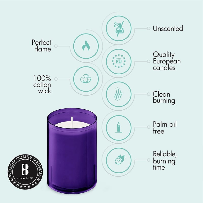 BOLSIUS 24 Hour Votive Candles - 20 Pack Restaurant Candles in Purple Unbreakable Plastic Cups - Premium European Quality - Unscented Smokeless Wedding, Birthday, Party & Relight Candles - Image 3
