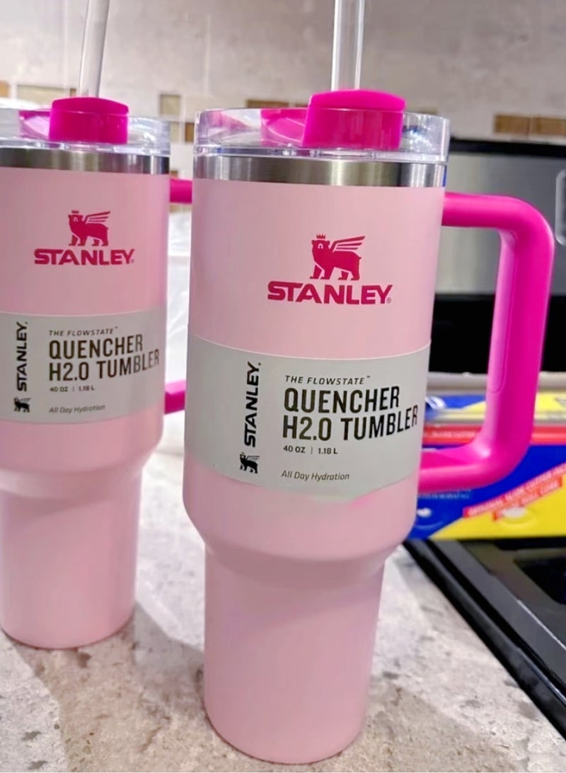 Stanley Stanley 40oz Tumbler with Handle, Stainless Steel Insulated Travel Mug, Leak-Proof Lid, Double-Wall Vacuum Cup for Hot & Cold Drinks, Large Reusable Coffee Cup, Travel Flask, Fits Car Cup Holder, Flamingo Pink - Image 4