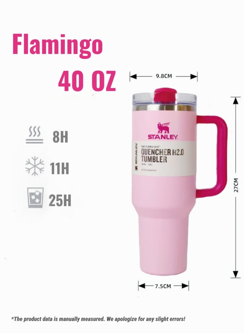 Stanley Stanley 40oz Tumbler with Handle, Stainless Steel Insulated Travel Mug, Leak-Proof Lid, Double-Wall Vacuum Cup for Hot & Cold Drinks, Large Reusable Coffee Cup, Travel Flask, Fits Car Cup Holder, Flamingo Pink - Image 2