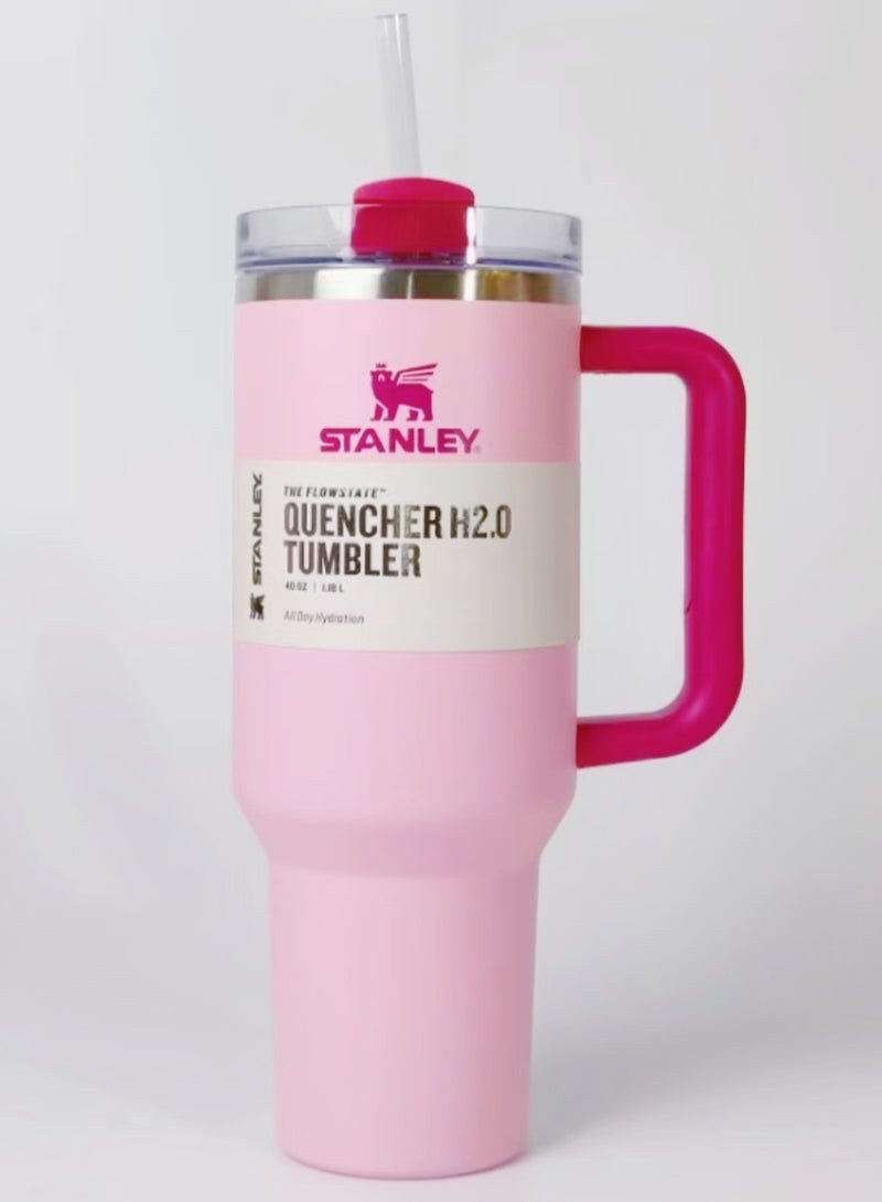 Stanley Stanley 40oz Tumbler with Handle, Stainless Steel Insulated Travel Mug, Leak-Proof Lid, Double-Wall Vacuum Cup for Hot & Cold Drinks, Large Reusable Coffee Cup, Travel Flask, Fits Car Cup Holder, Flamingo Pink - Image 1