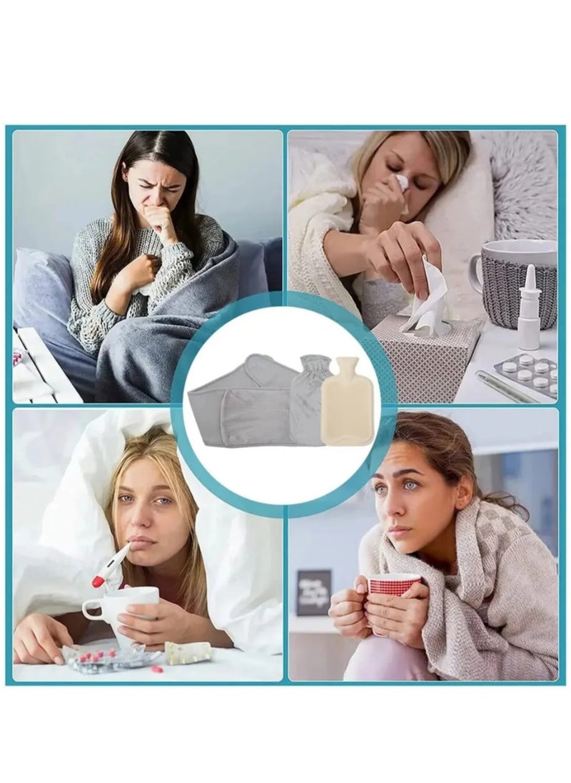 بريث - قربة ماء بتصميم قطة , ثلاثي بغطاء قماش مخملي مع حزام خصر للعلاج بالحرارة والبرد لتخفيف الألم في الظهر والرقبة وآلام الدورة الشهرية. - Image 1