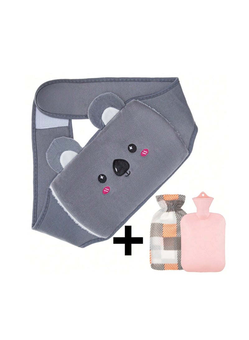 breathe Water Bottle with Cat Design, Triple with Velvet Cloth Cover and Waist Belt for Heat and Cold Therapy to Relieve Back Pain - Image 1