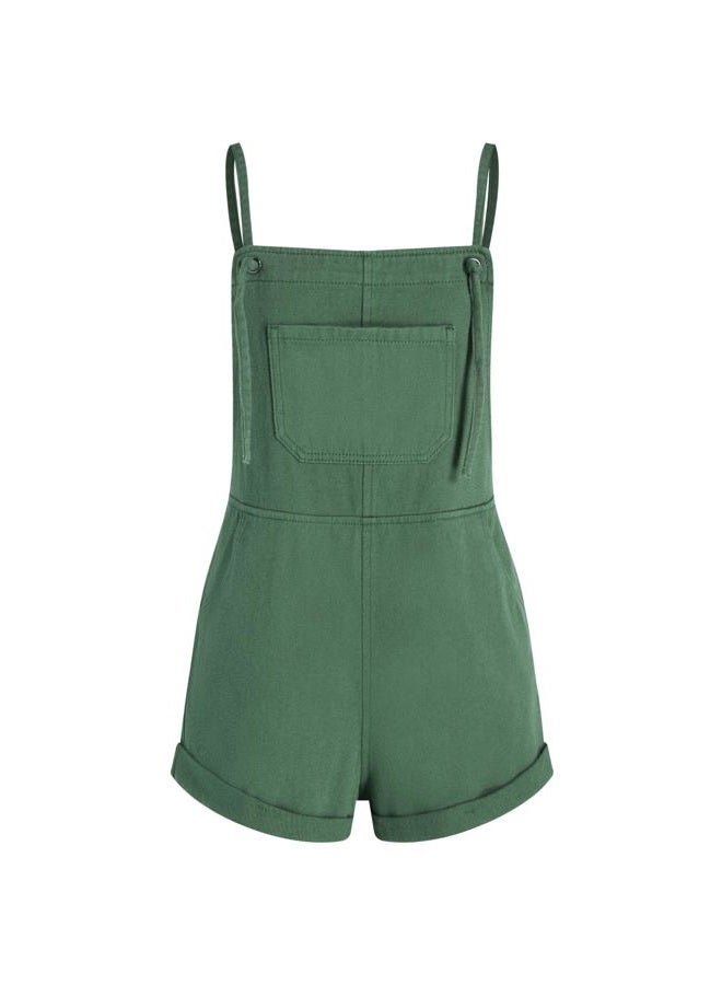 CIDER Overall Shorts For Women Jean Denim Rompers Adjustable Strap Loose Fit Overalls Summer Casual Outfits with Pockets, Green, L - Image 1