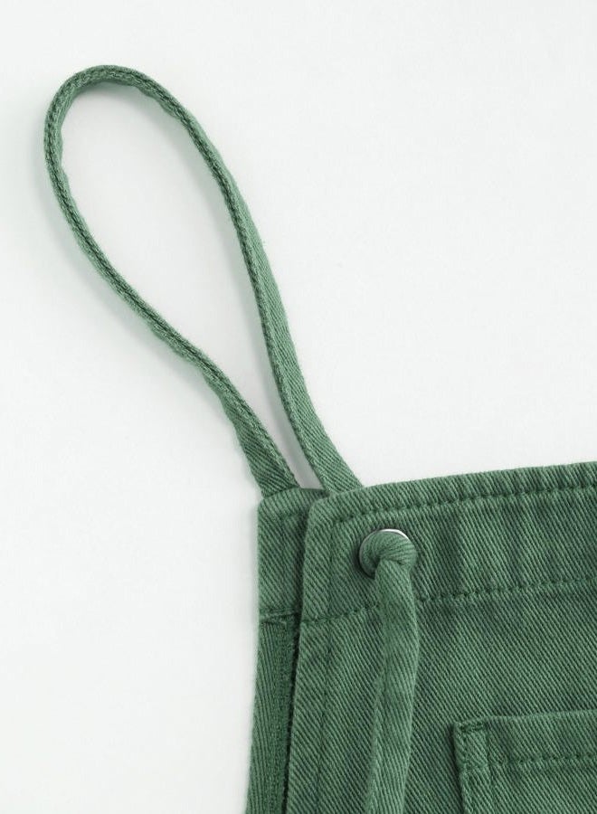 CIDER Overall Shorts For Women Jean Denim Rompers Adjustable Strap Loose Fit Overalls Summer Casual Outfits with Pockets, Green, L - Image 4