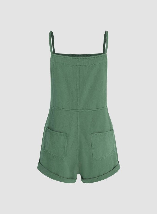 CIDER Overall Shorts For Women Jean Denim Rompers Adjustable Strap Loose Fit Overalls Summer Casual Outfits with Pockets, Green, L - Image 5