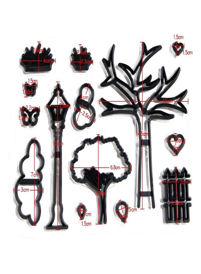 EORTA Set of 14 Fondant/Cookie Cutter Tree/Cloud/Bench/Butterfly Silhouette Gumpaste Flowers Sugar Craft Mold Cake Decorating Tools for Party, DIY, Craft, Park Theme - Image 2